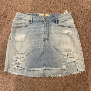 HOLLISTER Trendy High Rise Y2k Distressed Denim Mini Skirt